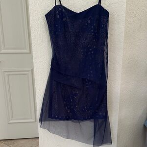 charm star lace & ruffle trim silk dress Arlena Silk-Satin Dress in Stone Blue